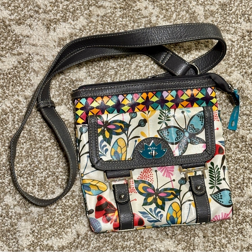 Colorful Butterfly Crossbody Bag - Black Trim